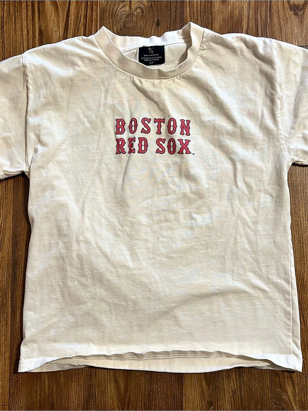 Peace Collective Boston Red Sox Vintage Heavyweight T-Shirt Size Small Cream &